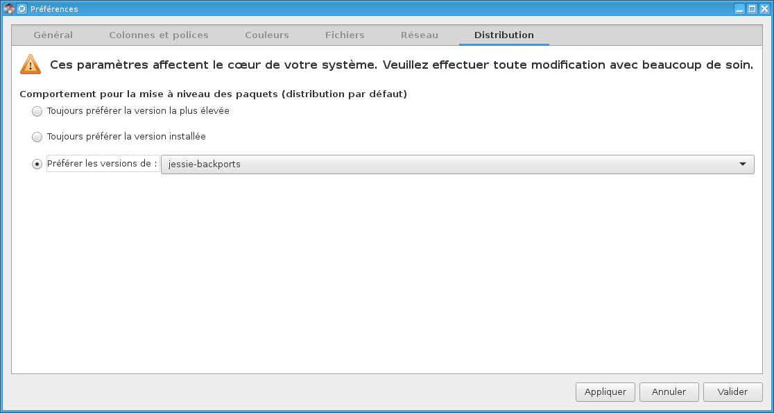 J'ai pourtant bien configuré la préférence pour la version Backport des paquets...